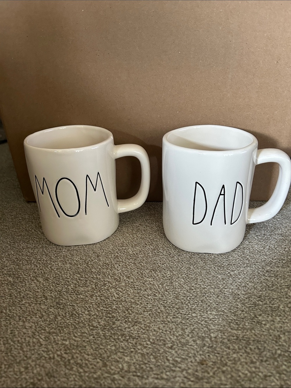 Rae Dunn 'MOM' Cream & 'DAD' White Ceramic Mug Set